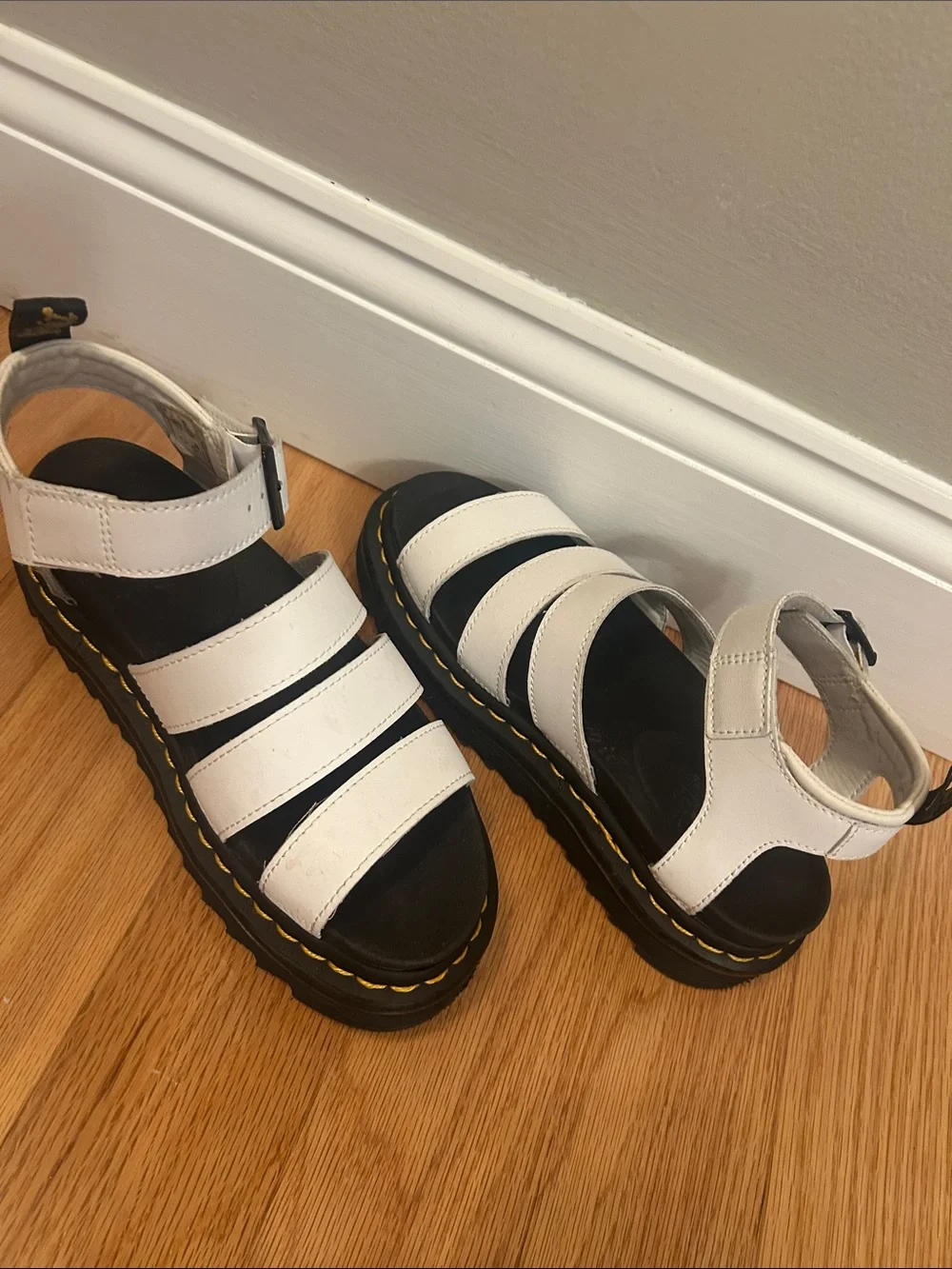 Dr Martens Airwair Sandals - White Leather Sandals with Buckle Strap